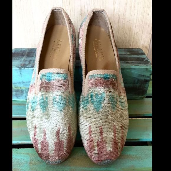 Anthropologie Tribal Print Silk Velvet Loafers - Picture 5 of 7